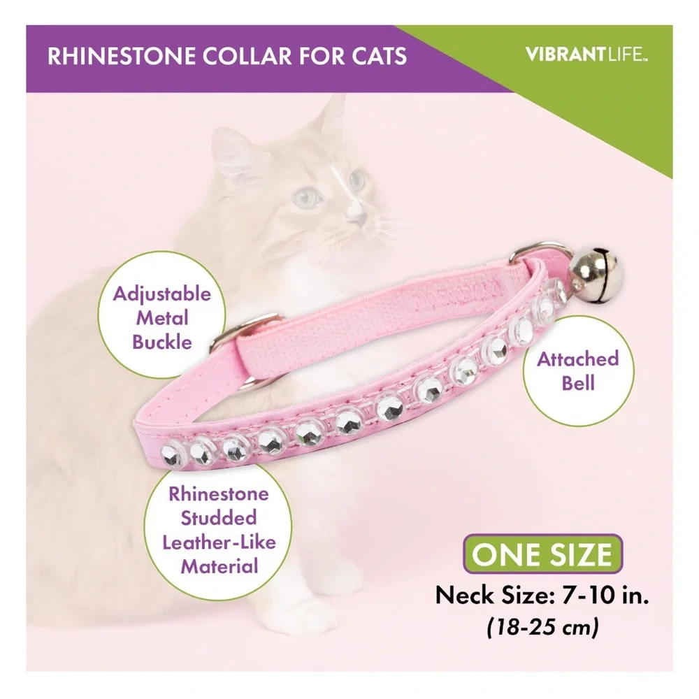 ✅2/$24 🎉🎊2X HP🎊🎉🆕 Vibrant Life Pink Rhinestone Cat Collar with Shiny Bell